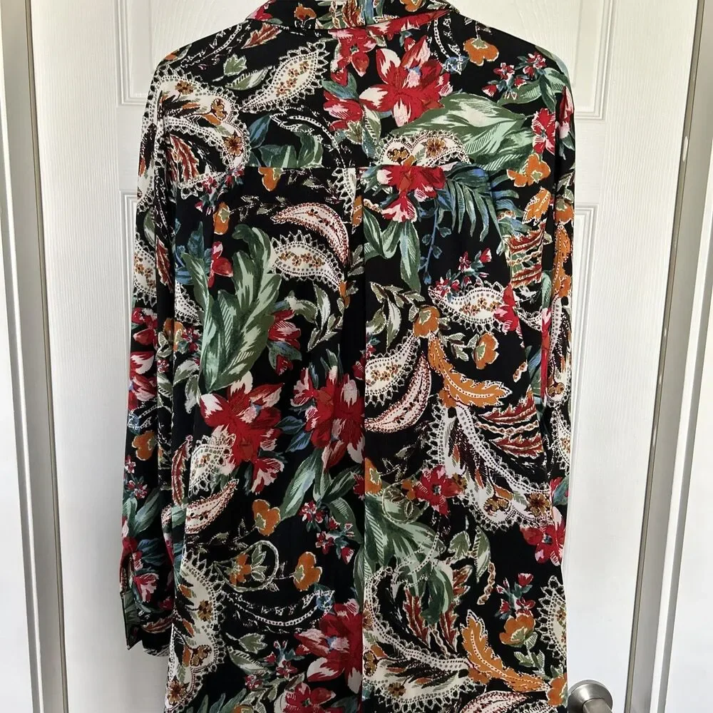 Attitudes by Renee Stretch Knit Floral Print Tunic Blouse Collar Plus Size 2X